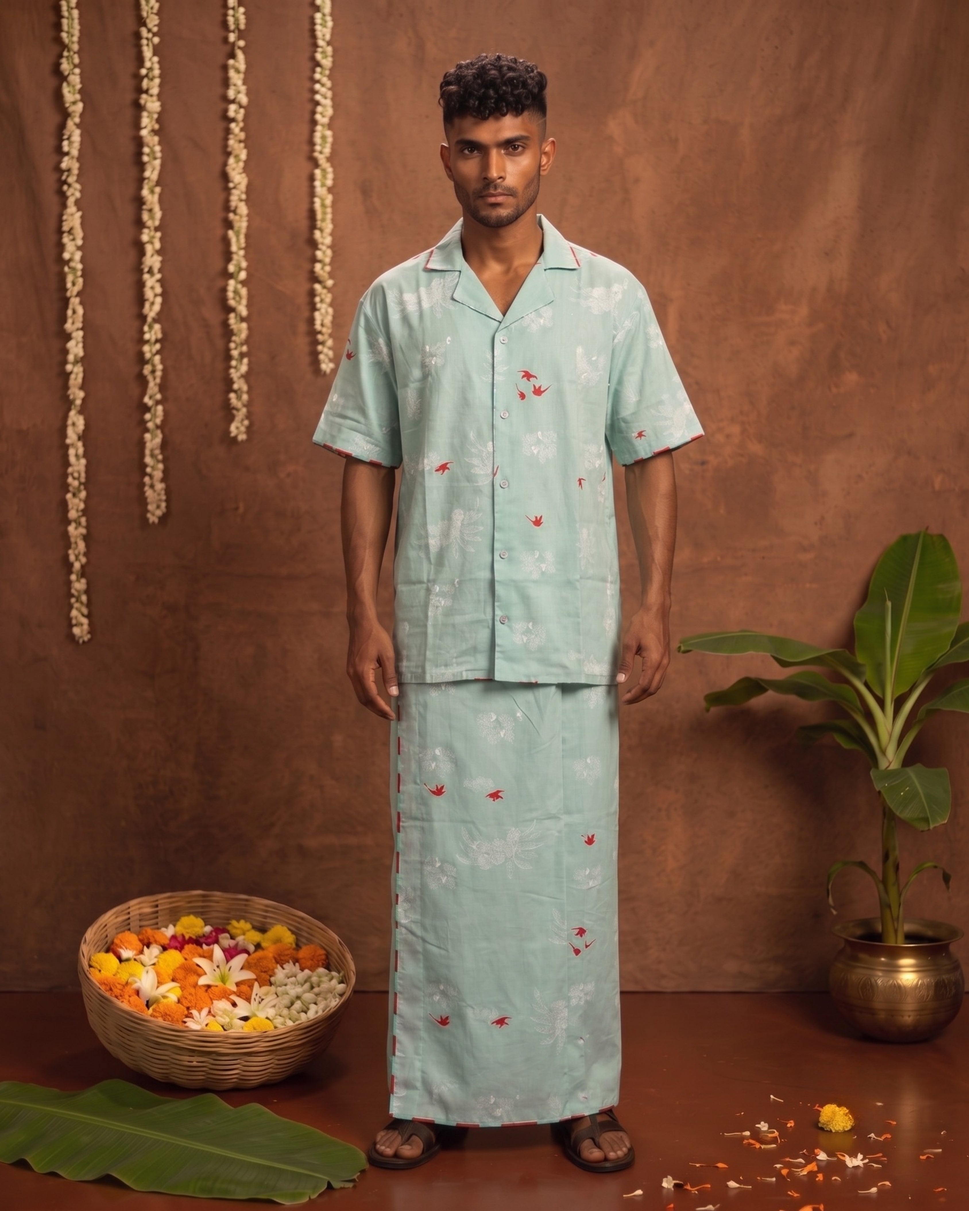 Onam Shirt & Mundu Set - Green HS