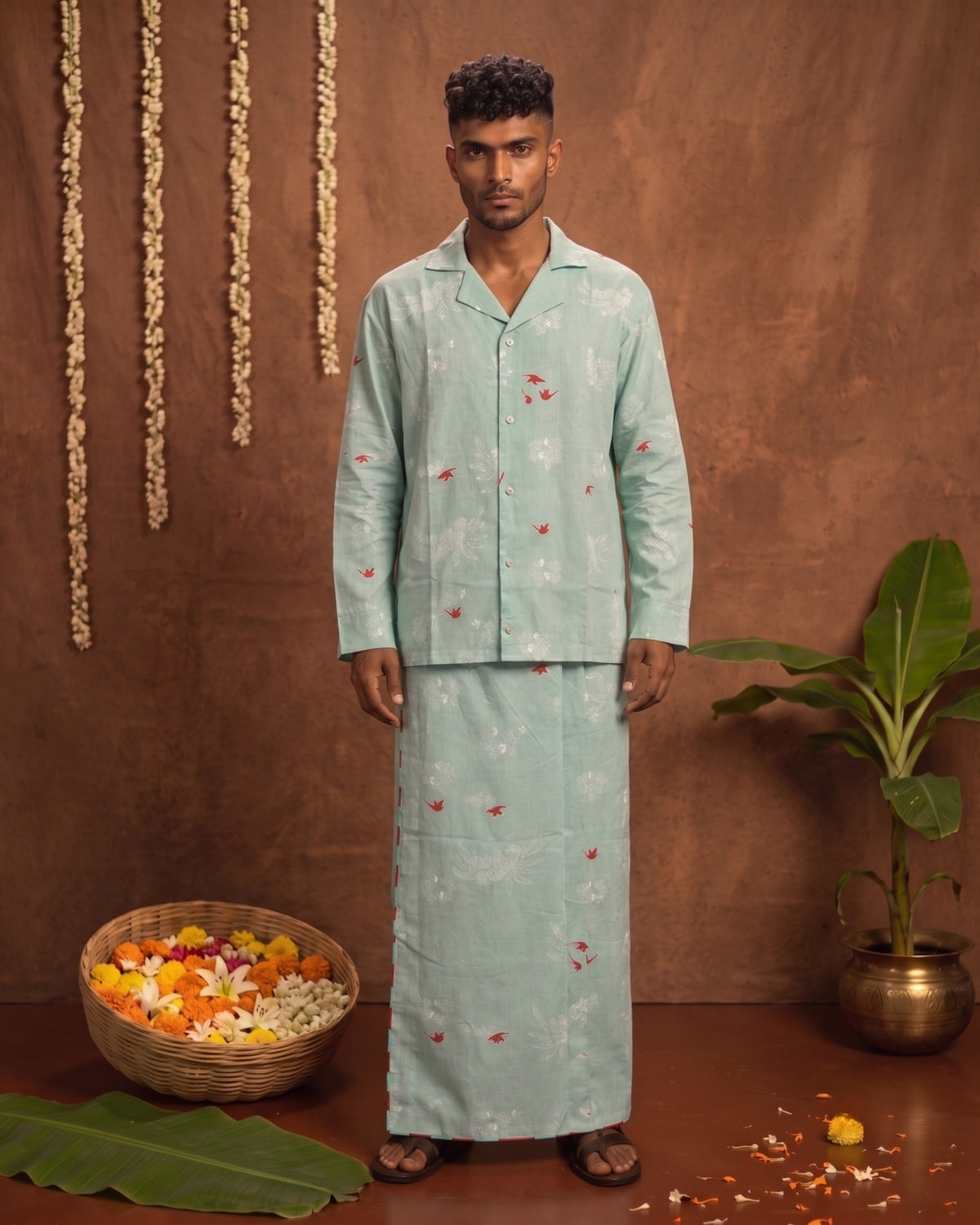 Onam Shirt & Mundu Set - Green FS