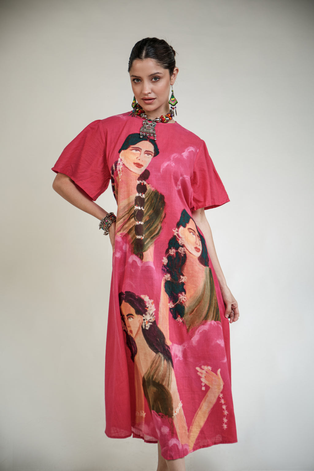 Parijatham pink dress with sleeves