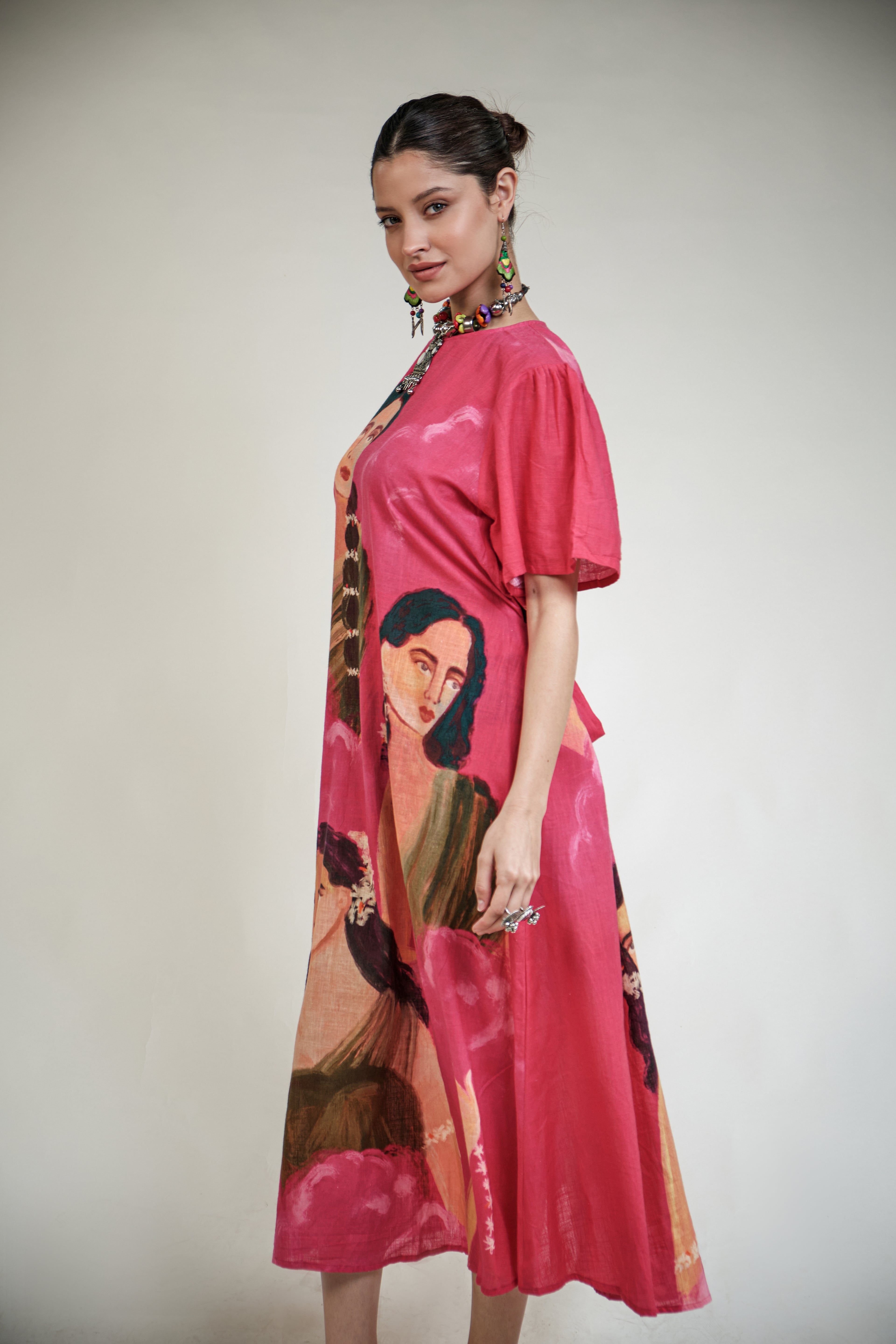 Parijatham pink dress with sleeves