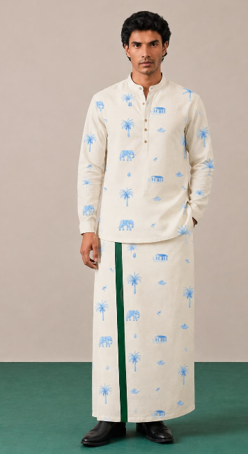 Onam Shirt & Mundu Set - White FS