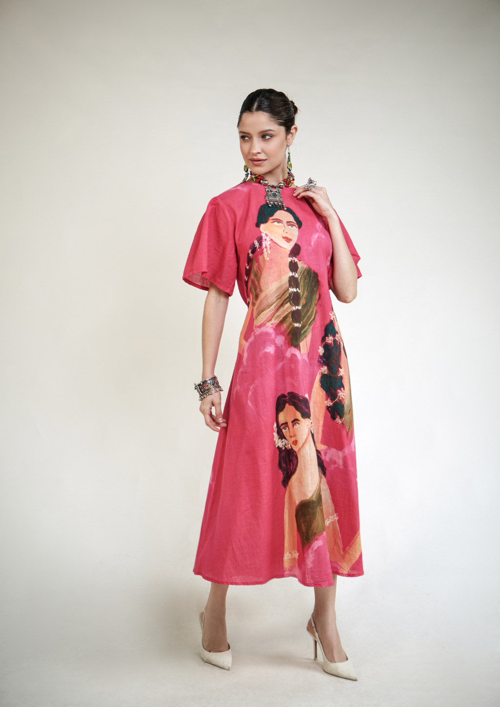 Parijatham pink dress with sleeves
