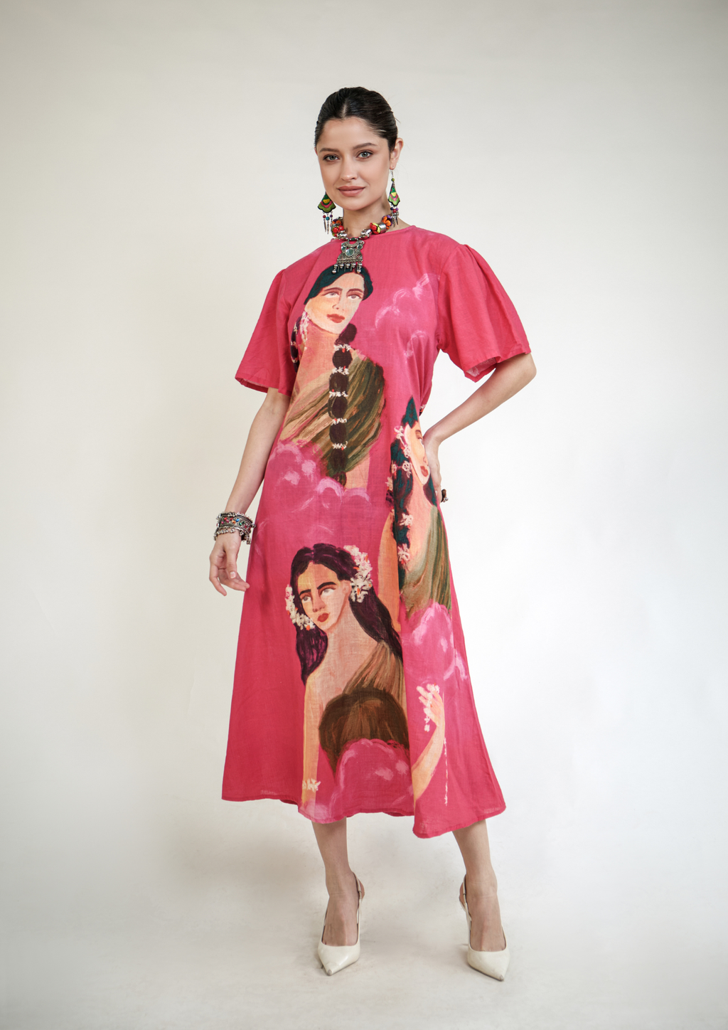 Parijatham pink dress with sleeves