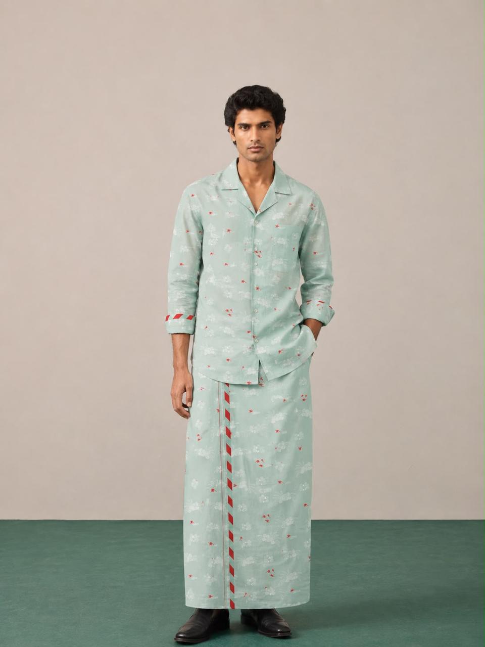 Onam Shirt & Mundu Set - Green FS