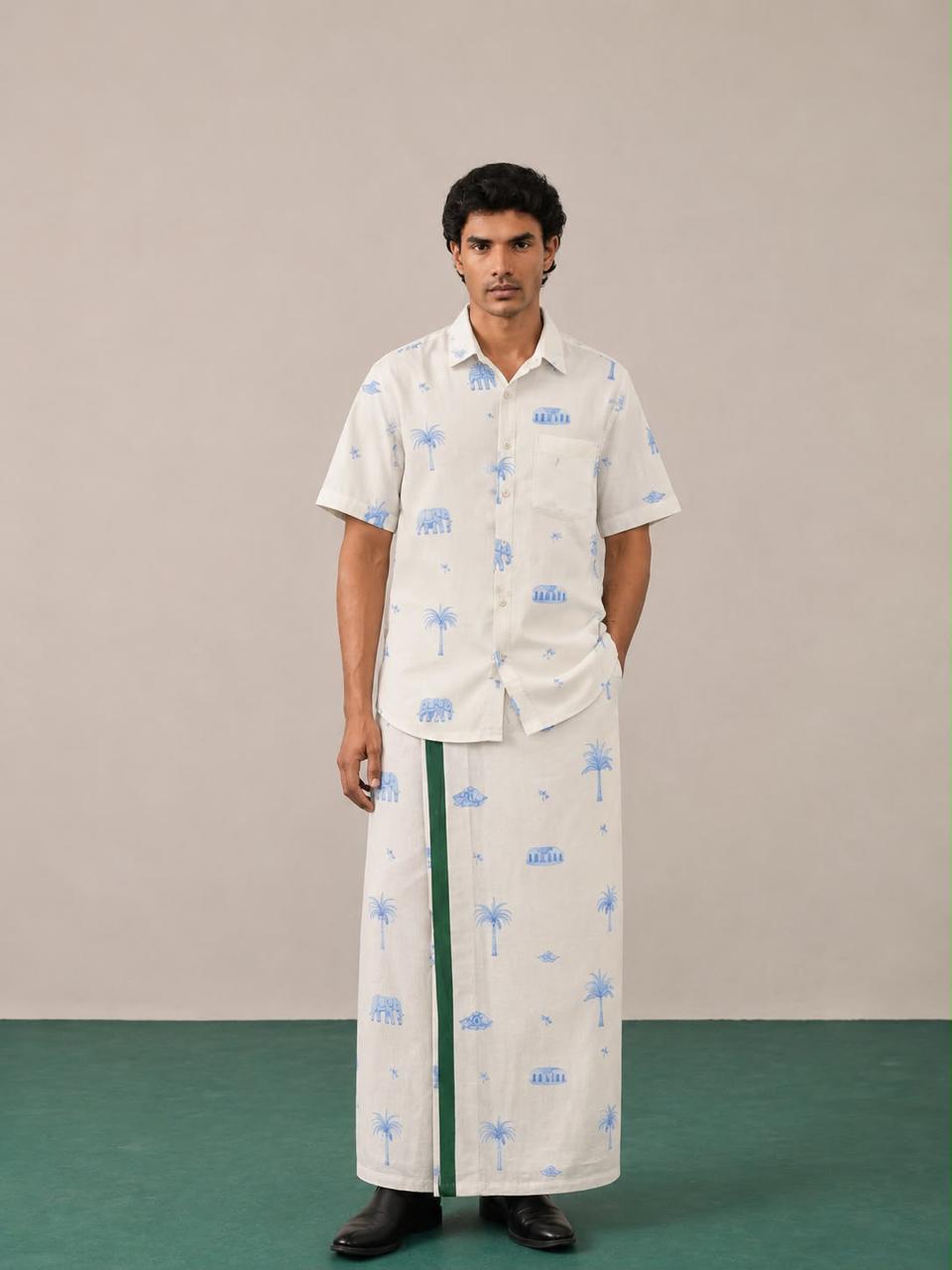 Onam Shirt & Mundu Set - White HS